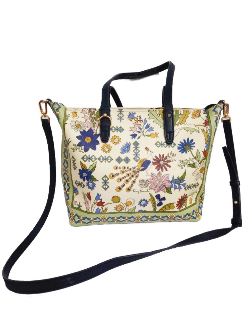 Tory Burch Kerrington Tote Meadow Folly Peacock and Floral Print